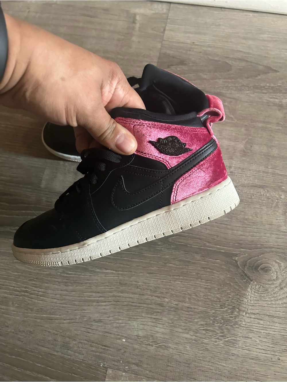 Jordan Women's High-Top Sneakers in Black and Pink Velvet